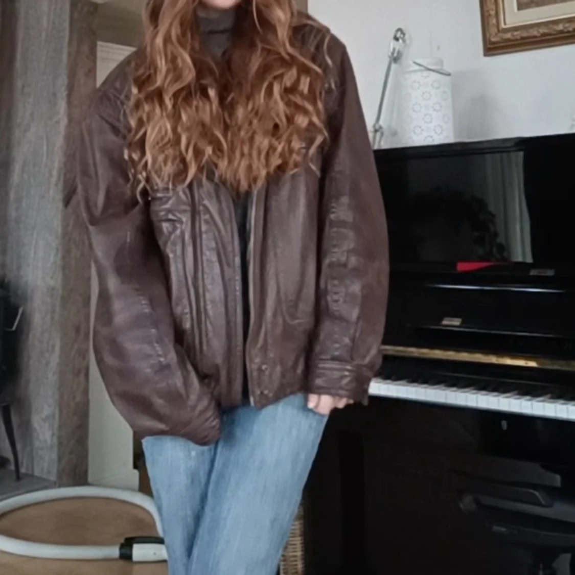 Brun läderjacka  - 90