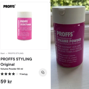 volume powder proffs - Ett volym givande hår puder köpte två och älskade min första, nu stylar jag inte håret lägre därmed säljer jag den. ALLDRIG använt den!!!