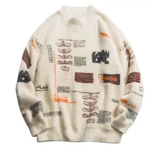 WSSBK Graffiti Knitted Pullover Jumper Sweaters Streetwear Hip Hop Casual Long Sleeve Turtleneck Knitwear, så gosig och mjuk. Kostade 1500! Abstrakt graffitimönster. Halvpolo. Endast använd en gång. Lånade bilder. 