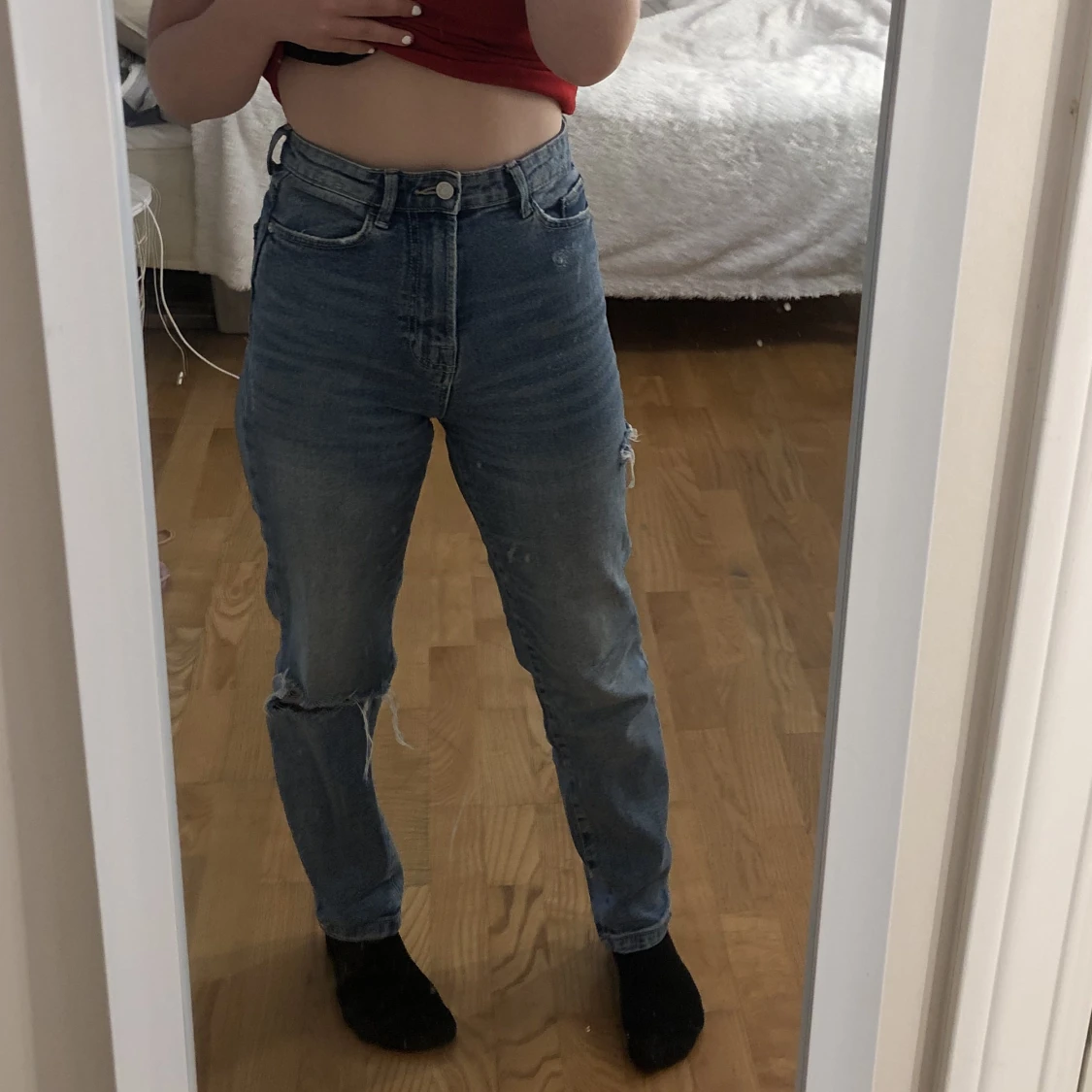 Blåa mom slim jeans 