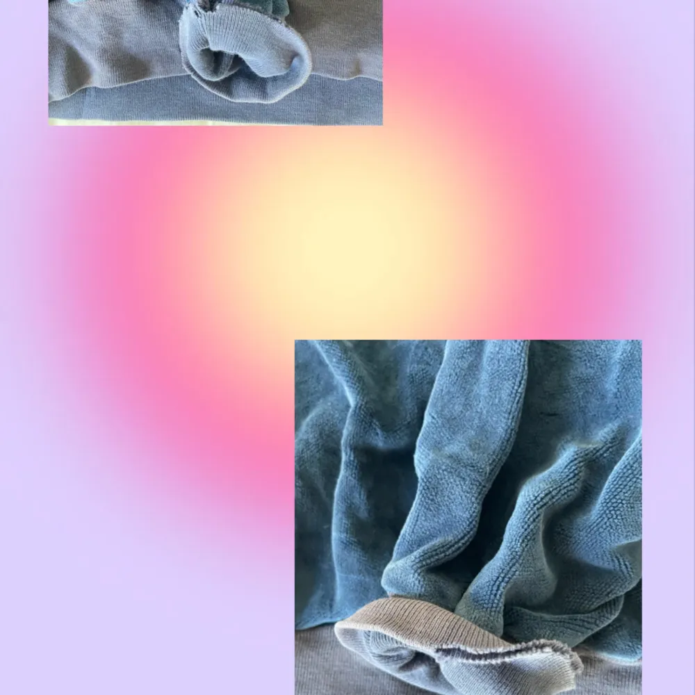 En blå ”sammets-aktig” tröja med liten zip. Små skador vid ärmarna (bild två) som jag tror gå att sy ihop, från gam. ägaren, okej skick. Vid högt intresse gäller budgivning annars först till kvarn! +59kr frakt. Hoodies.