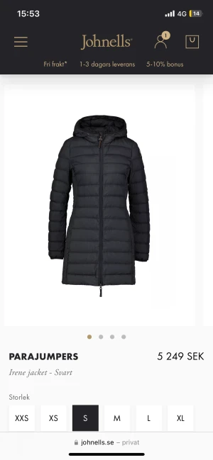 Parajumpers - Irene jacket - Svart - Använd endast några gånger och är i mycket bra skick. Storlek S men funkar på XS och M, pris kan diskuteras 