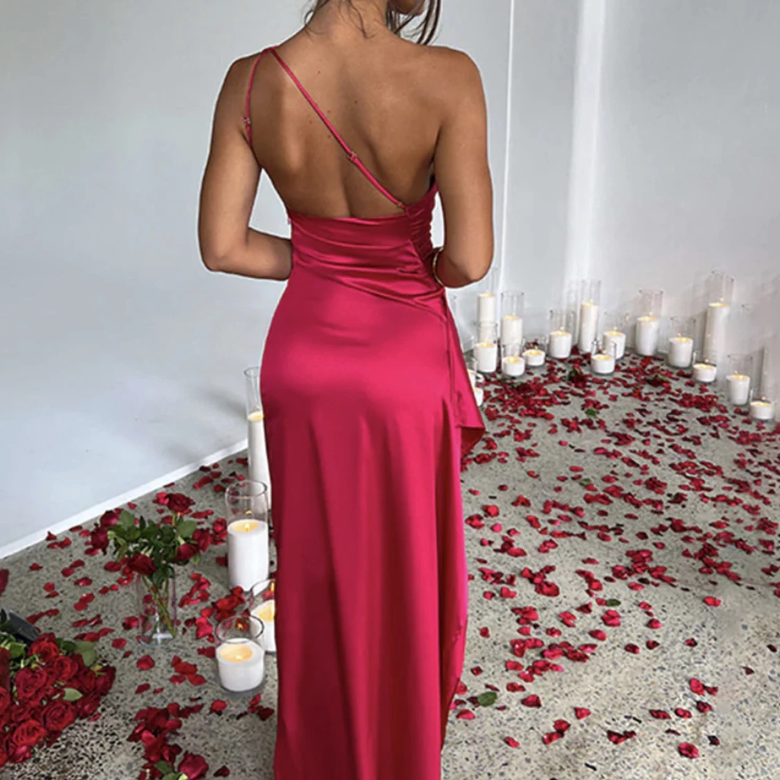 Röd silke klänning  - 91