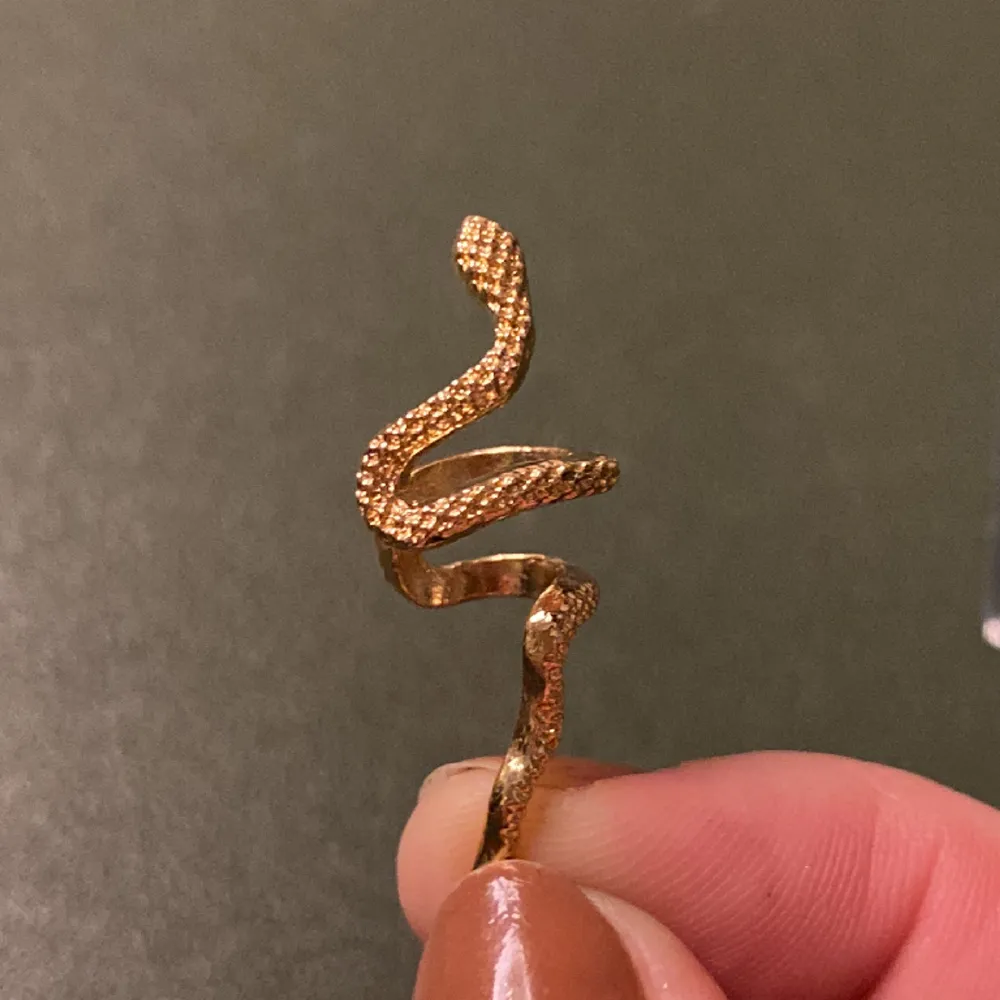 fake örhänge för övre delen av örat i form av en guldig liten orm. aldrig använd men desinficerar självklart innan postningen. säljer eftersom jag inte använder guld. . Accessoarer.