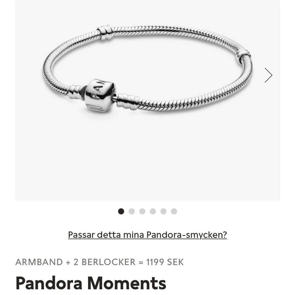 Säljer mitt dina Pandora armband 💗 aldrig använt! Säljer på grund av att jag bara använder guld 🥲(ny pris är 649). Accessoarer.