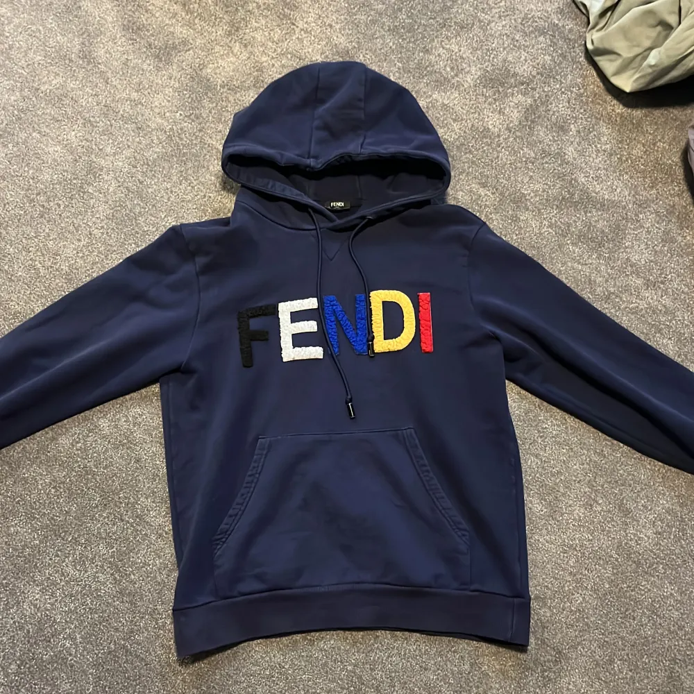 Extremt snygg Fendi hoodie, har vart ett favoritplagg länge. Använts mycket men har varit välomhändertagen och inga skador finns på den utan endast slitningar som syns i bilderna. Säljer då den blivit för liten. Pris kan diskuteras vid snabb affär.. Hoodies.