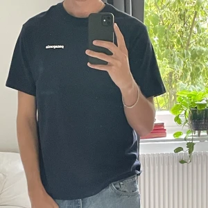 T shirt Patagonia  - En mörkblå t-shirt från Patagonia. Den är i bra skick men trycket där bak har flagnat lite men ingen risk att det trillar av. Nypris 499kr. Storlek M. Jag är 187 lång.