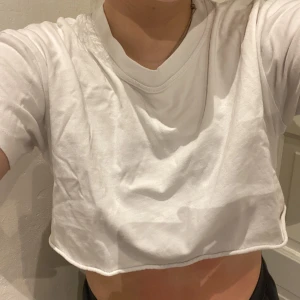 En vit kort T-shirt  - En vit kort T-shirt från bikbok i storlek S. Den är väldigt kort och krullar sig lite men är i bra skick