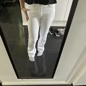Jätte fina jeans från Gina Young i storleken 164, som passar mig som vanligtvis har mellan 36/38 - w27/28. Andvända en gång och har inga större defekter förutom en rosa fläck på inre back ficka som ej syns!! Fler bilder och även mått kan fås ifall önskas💗
