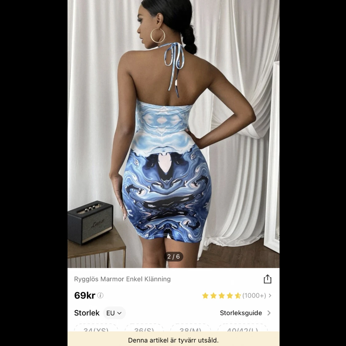 Blå marmor klänning  - 91