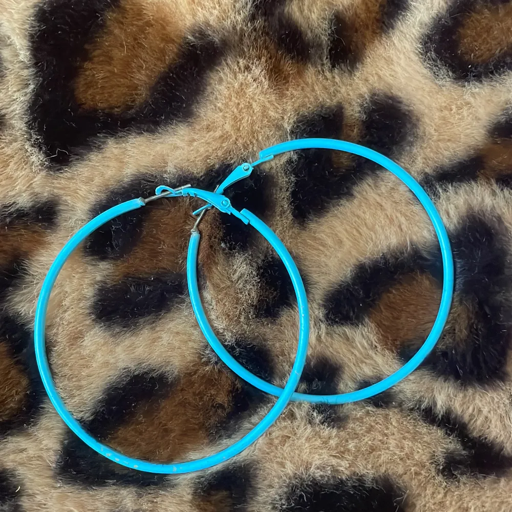 Coola hoops i blå och rosa, säljer helst tillsammans men annars kostar de 30 kr styck och 50 för båda! De blåa är ifrån 2000 talet!. Accessoarer.