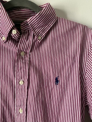 Ralph Lauren striped shirt  - Ralph Lauren burgundy and whit striped shirt with a navy embroidered logo  Size S 💜