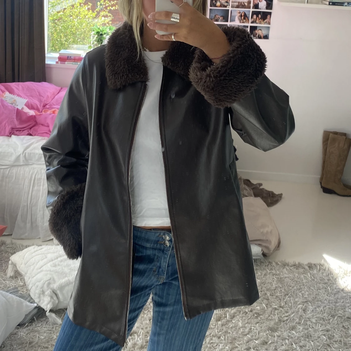 Fake skinnjacka med päls  - 91