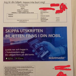 Hov1 konsert trädgår’n - Säljer en hov1 biljett till den 17/9 19.00. Plats: Göteborg trädgår’n. På grund av att en av tre blev sjuk. Kan hämtas upp imorgon på plats eller skickas digitalt. 