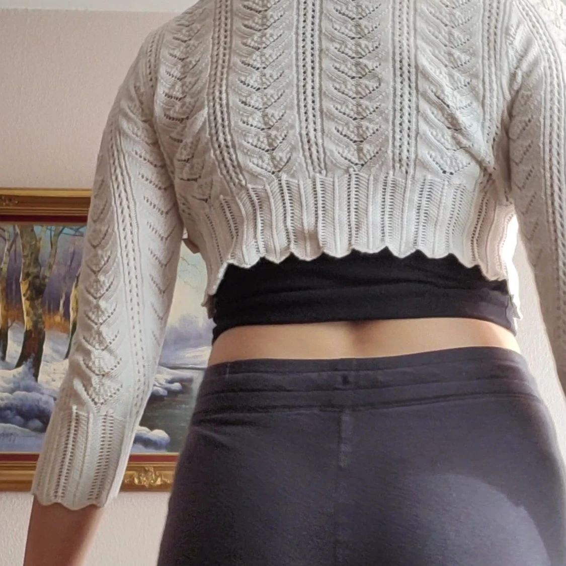 Y2K stickad vit blus - 90