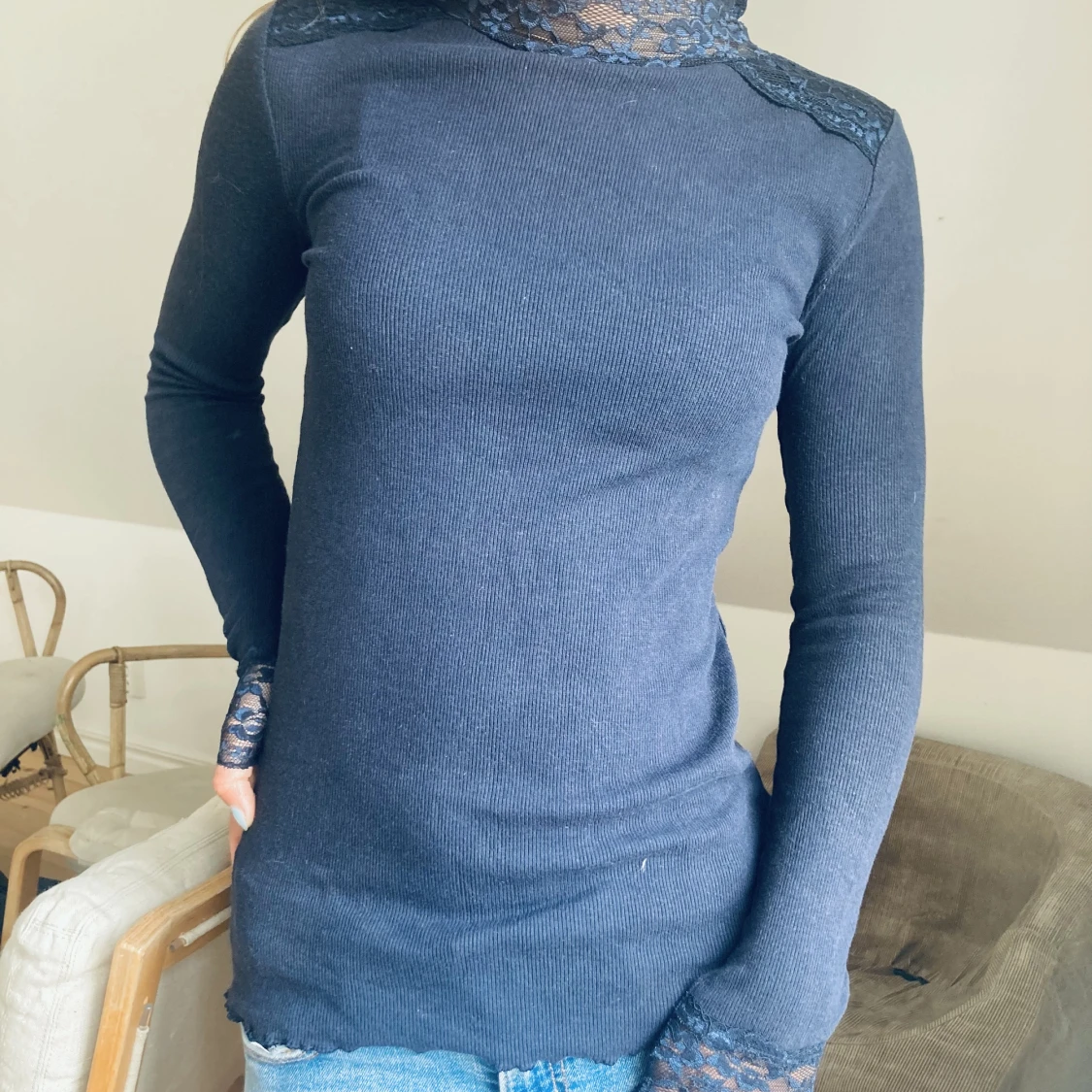 Mörkblå långärmad topp - 90