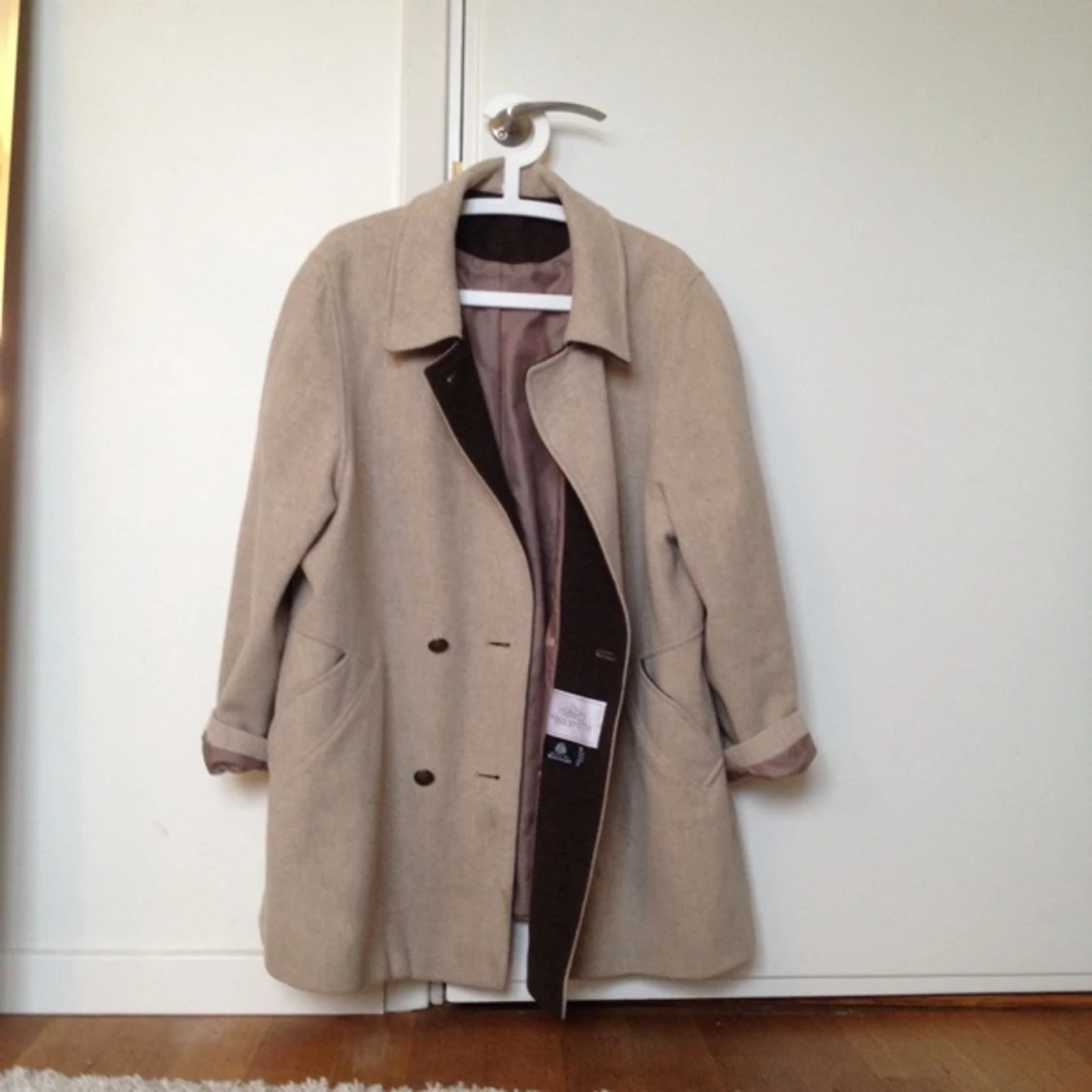 Beige oversize ullkappa 100% wool.  - 1392285514
