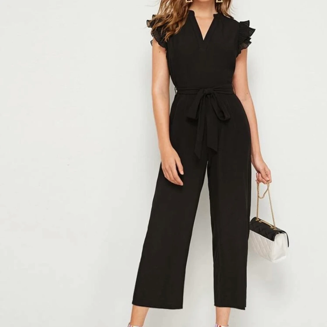 Svart Veckade slätt Elegant Overaller 