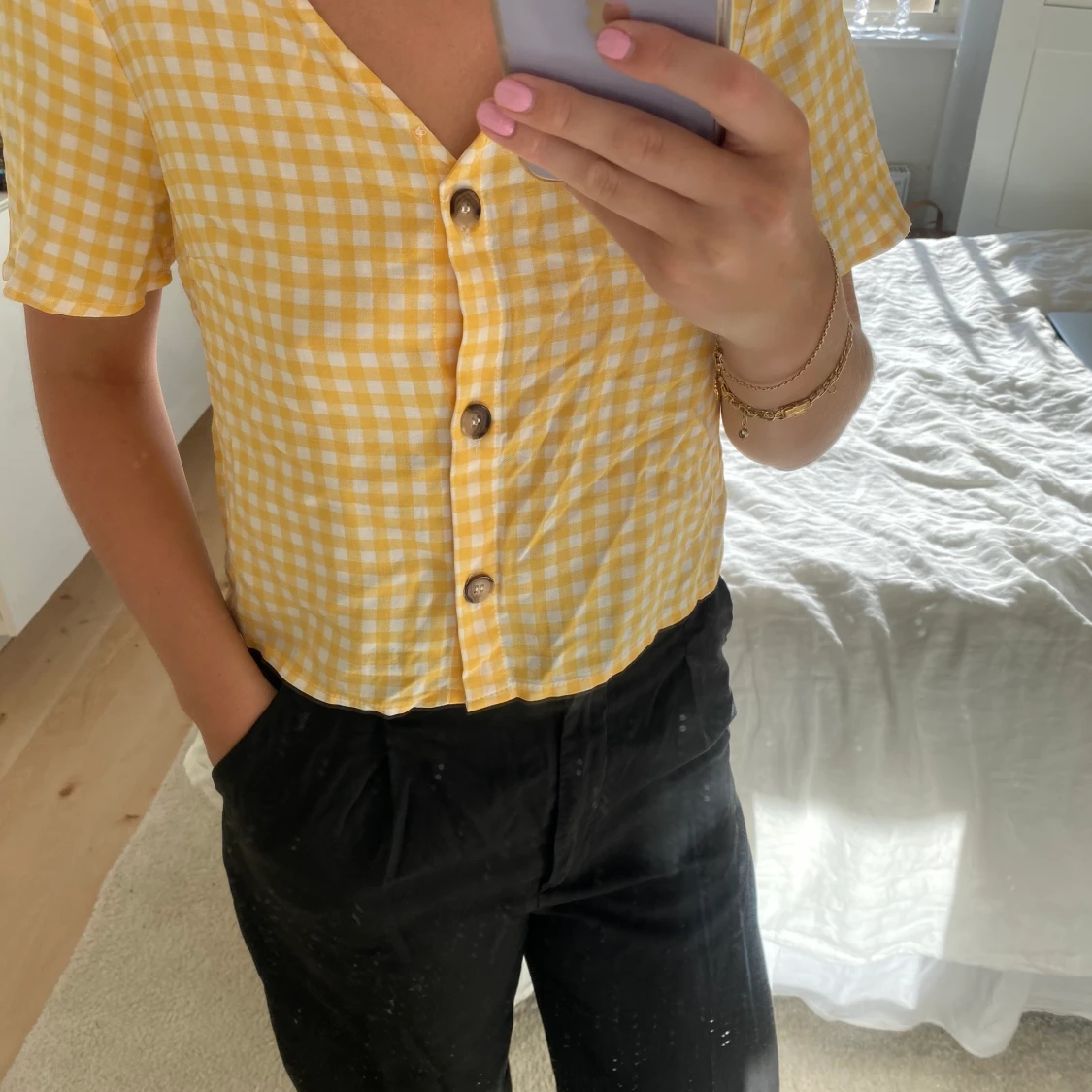 Gul rutig blus  - 90