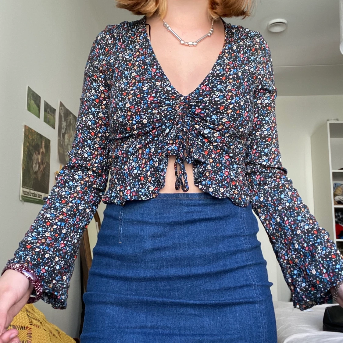 Blommig långärmad topp