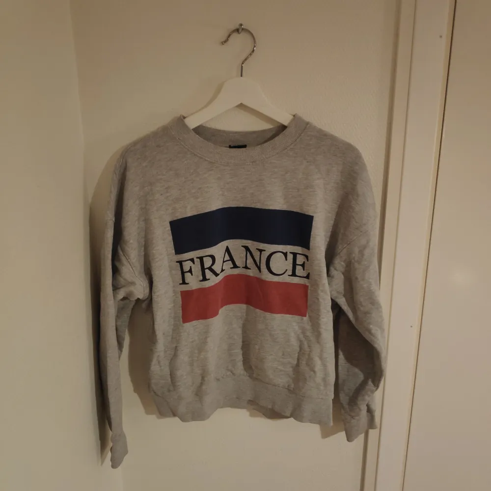 Grå sweatshirt med Frankrikes flagga. . Hoodies.