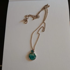 Halsband med Turkos berlock och sten - Super fint halsband med guldig kedja och fina färger! inte använda mycket och är i toppskick utan skador till guldplateringen eller berlocken. Skriv gärna innan ni köper. OBS! frakt tillkommer