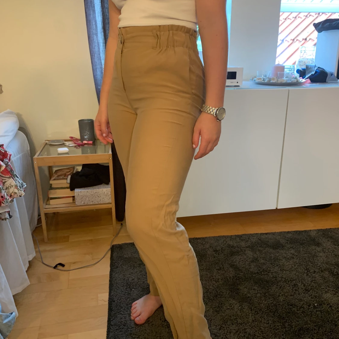 Beiga kostymbyxor strl S