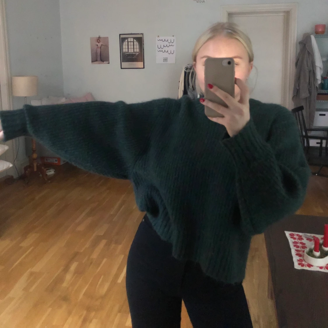 Grön stickad tröja  - 90