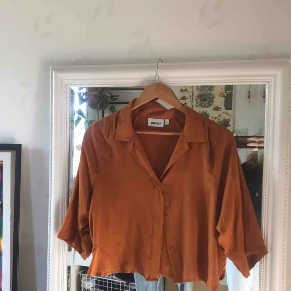 Orange/brun Franca-blouse från Weekday! Aldrig använd, nypris 350kr. Suuperfin färg! Bjuder på frakten :). Blusar.