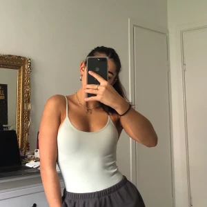 body - body i elastiskt skönt material, djup i ryggen, färgen skulle jag säga är ljus pastellgrön. använd ca 2 gånger