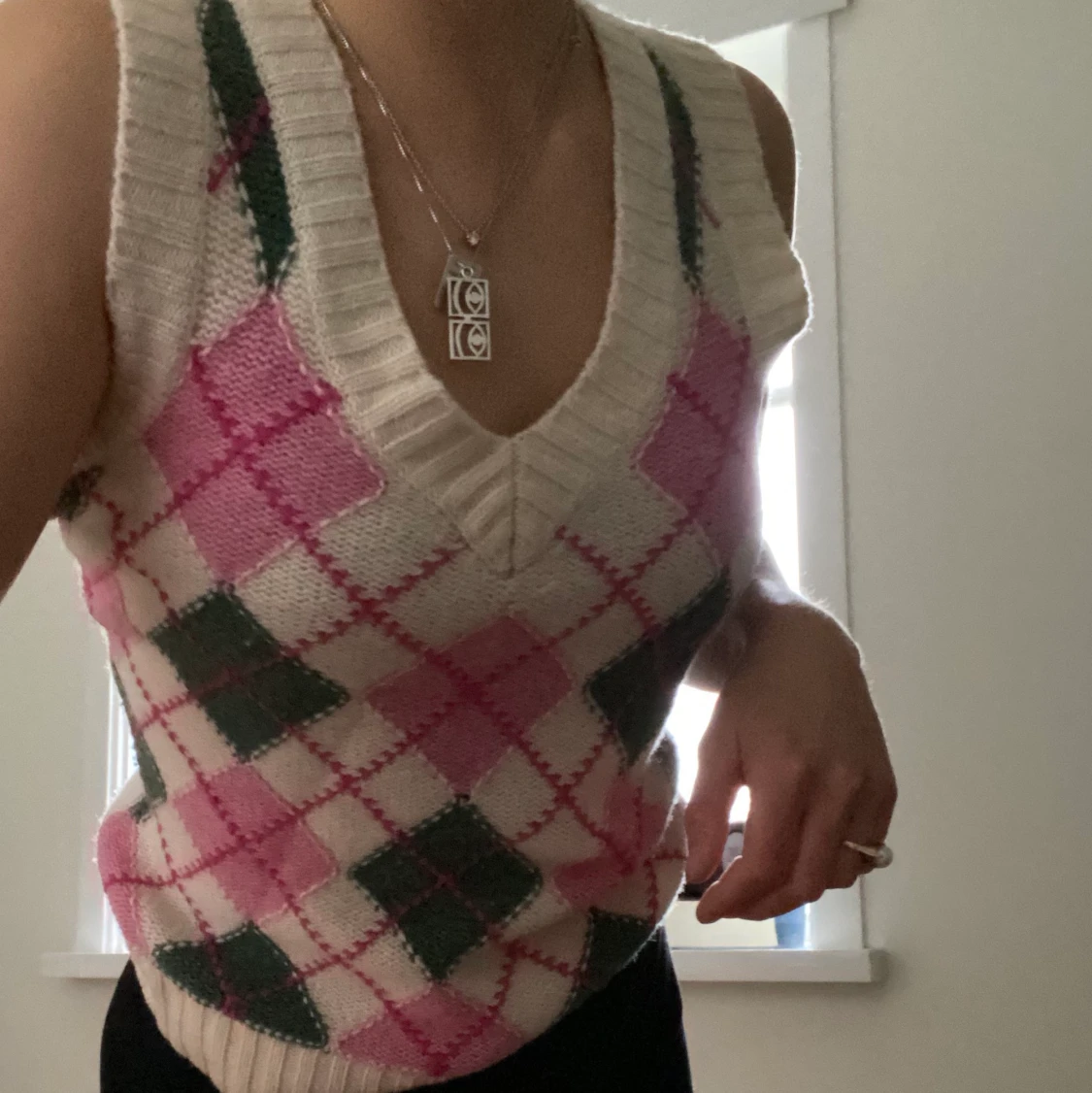 Stickad rutig Vintageväst - 90