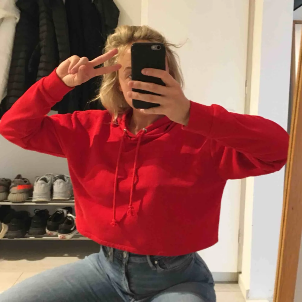 Röd cropped hoodie från hm. Superskön och i jättefint skick då jag endast testat den. . Hoodies.