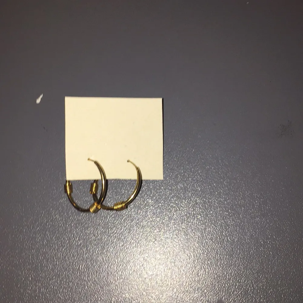 Ett par små guldiga ringar med guldiga små ’’ringar’’ runt, aldrig använda.. Accessoarer.