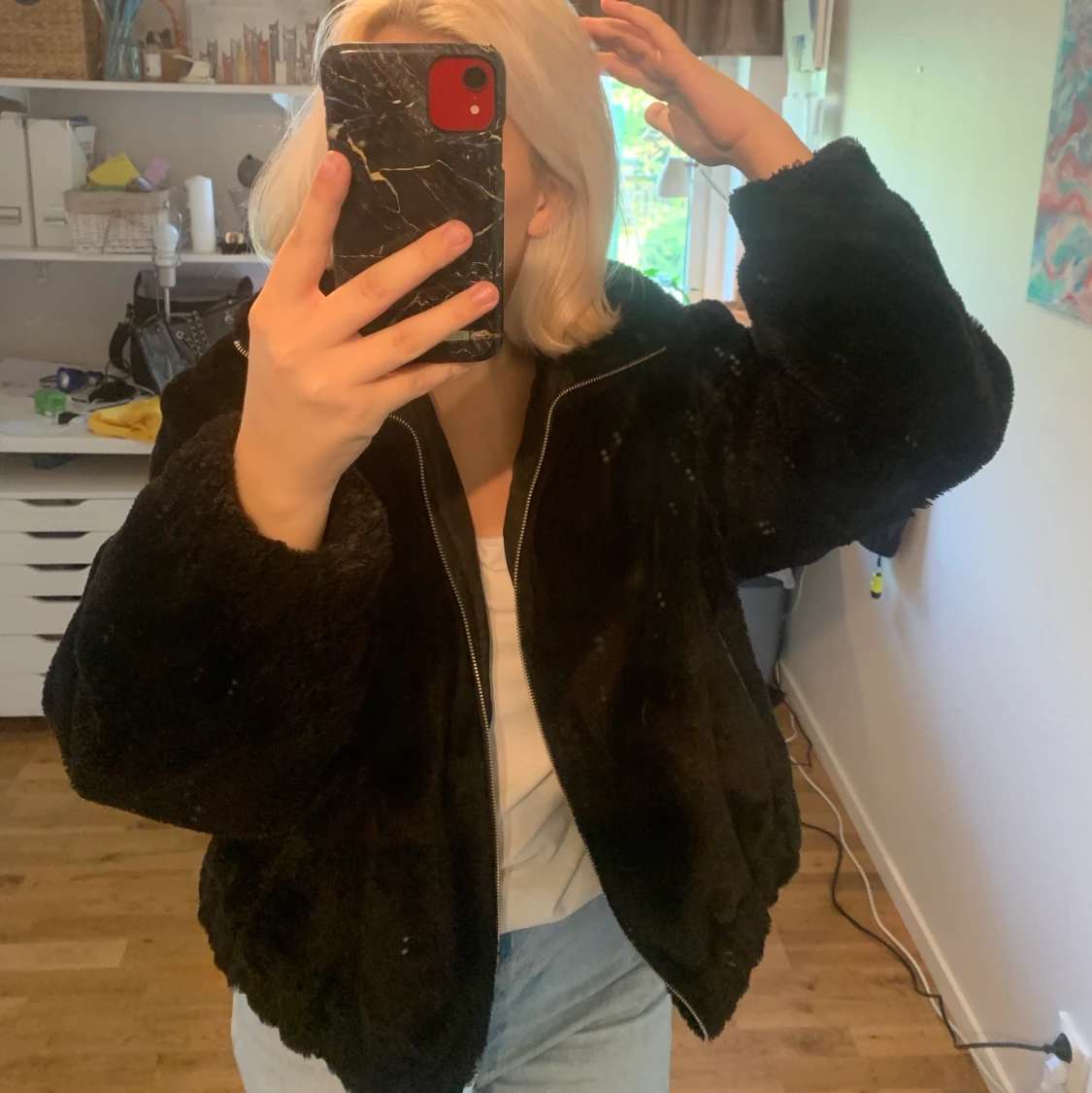 Pälsjacka med dragkedja - 90