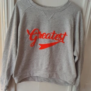 Grå sweatshirt med text - Grå sweatshirt med texten "Greatest" i orange filt, vilket ger en 3D-effekt ⭐ Inte särskilt använd och i bra skick! Storlek XS men väldigt oversized. Köpt på H&M för några år sedan ⭐ Säljs då den ej används. Kontakta vid frågor/intresse 💜 frakt inräknad