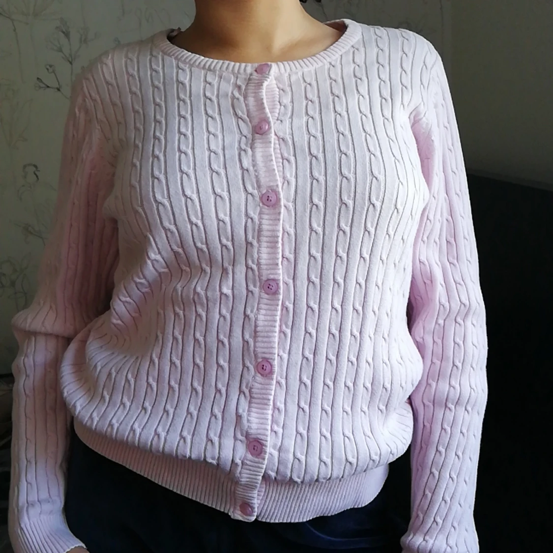 Isolde stickad rosa knapptröja  - 90