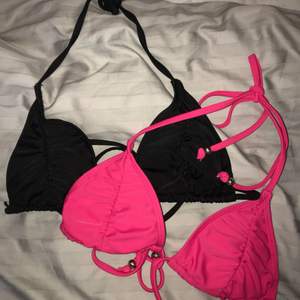 Triangel bikinisar från Nelly i storlek XS. Den svarta är oanvänd och den rosa är använd endast en gång. Matchande brazilian trosor går att få med utan extra kostnad om man vill. Båda två för 60kr. Detta gäller två valfria bikinisar från min sida! 