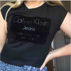 Superfin t-shirt från Calvin Klein med tryck i sammet🖤 Nypris 499kr och bara använd fåtal gånger så är i perfekt skick! 🌼 Skickas mot fraktkostnad:)