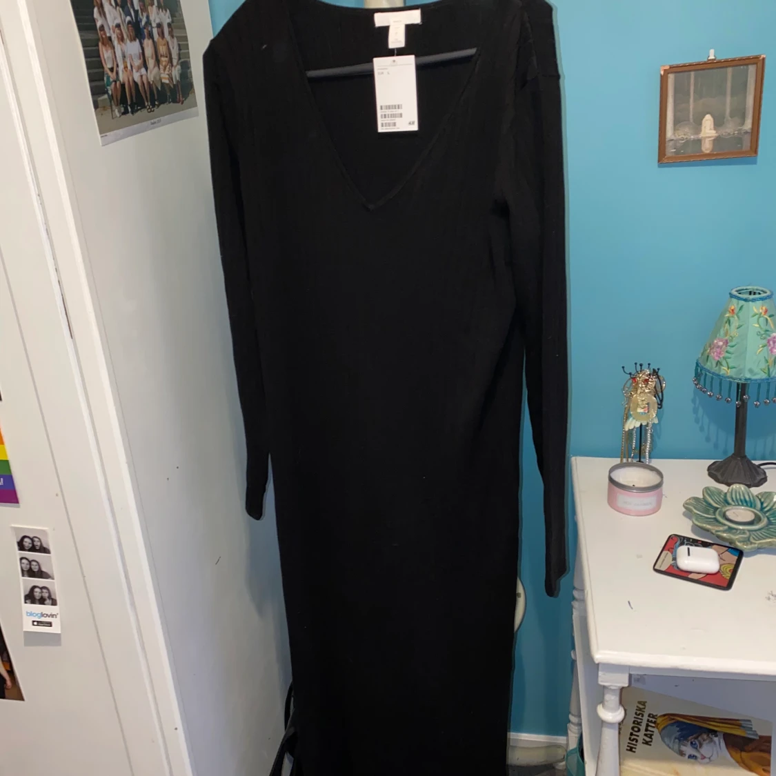 Svart ribbad maxiklänning strl L - 90