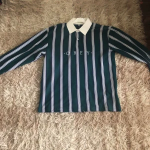 Obey Classic Long Sleve Polo Shirt - Obey Firm Classic Teal Stripe Long Sleve Polo Shirt