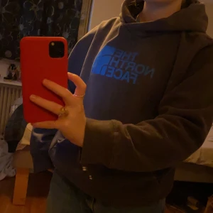The north face hoodie - vintage svart/grå the north face hoodie med blå text, sjukt snygg! köpt second hand men skicket är som nytt, jag har provat den 1 gång. Sitter ganska oversize på mig. Säljer för att den inte kommit till användning 💞 budgivning om fler blir intresserade <3