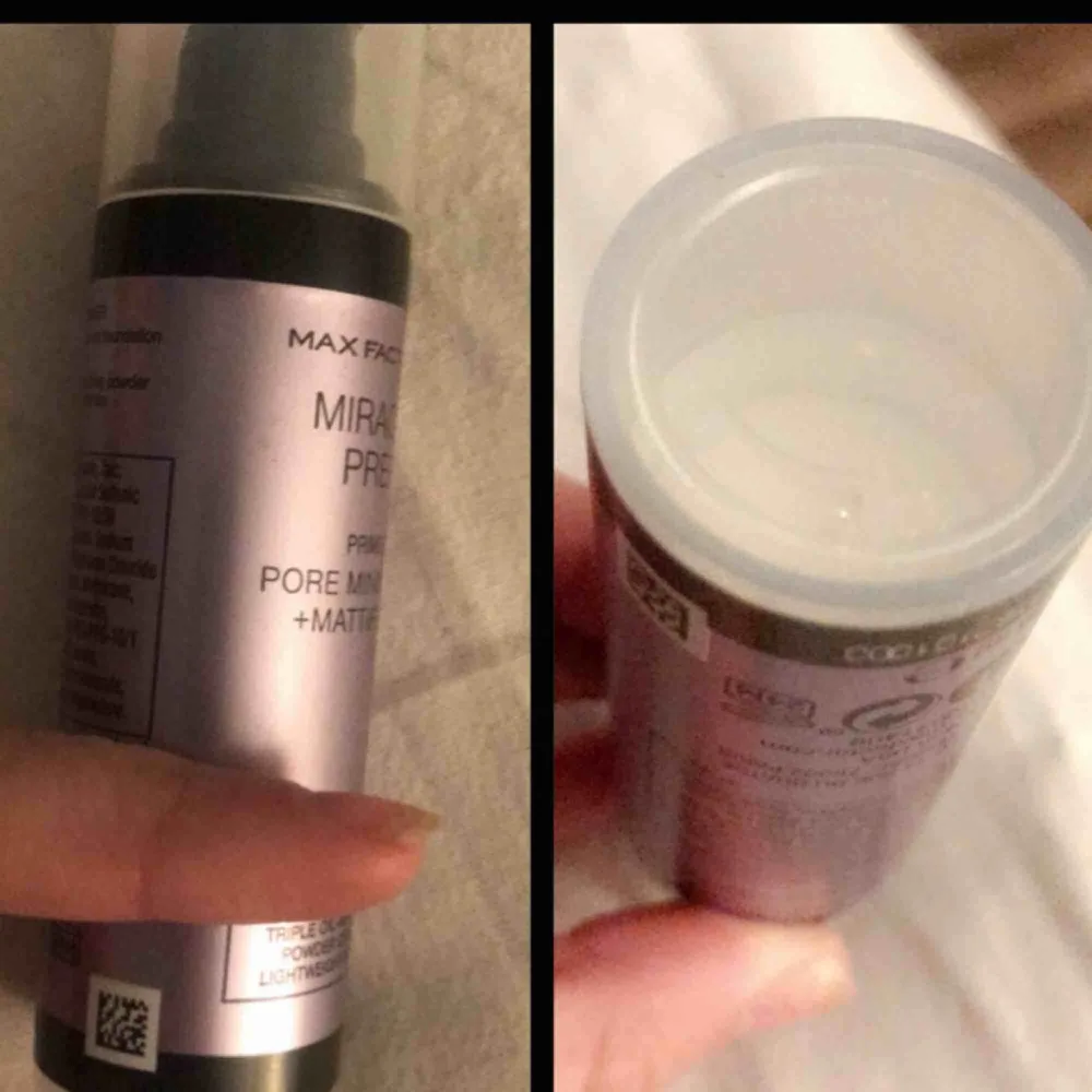 Miracle prep primer. Pore minimising + mattifying.   Väldigt lätt och tunn formula som är till för att minimera porer och göra huden mattare utan att torka ut.  Använt ca 1/4e del (tom nerifrån och upp dit jag håller fingret). Nypris ca 140kr.. Övrigt.