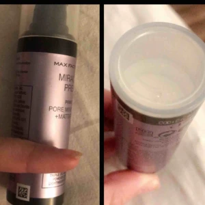  - Miracle prep primer. Pore minimising + mattifying.   Väldigt lätt och tunn formula som är till för att minimera porer och göra huden mattare utan att torka ut.  Använt ca 1/4e del (tom nerifrån och upp dit jag håller fingret). Nypris ca 140kr.