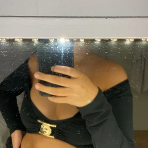 Snygg offshoulder topp med en guld tiger - Säljer tyvärr min fina offshoulder tröja från Nelly med en guld tiger, jag har en topp under så där lejonet är så ska man se igenom, den är väldigt fin och är i strl S, tycker dock den är ganska stor så hade passat en M eller nån med större överdel (🍒) och den är aldrig använd