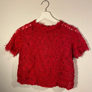 Röd spets topp strl M - En röd spets topp köpt Zara för ett år sedan. Ordinarie pris 250kr. Använd en gång och i bra skick. Säljes för 50kr + frakt!
