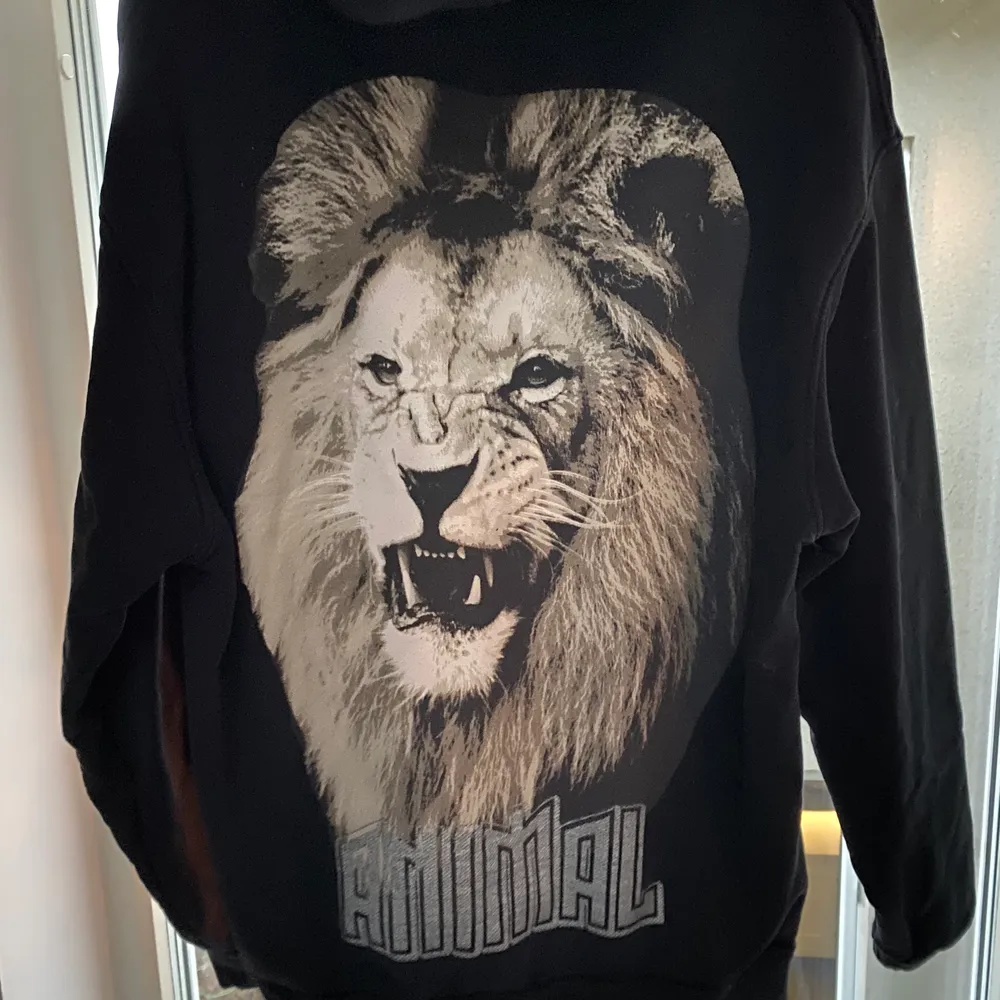 Ascool oversized svart hoodie med ett lejon på baksidan och silvrig text från Nydén. 😋. Hoodies.