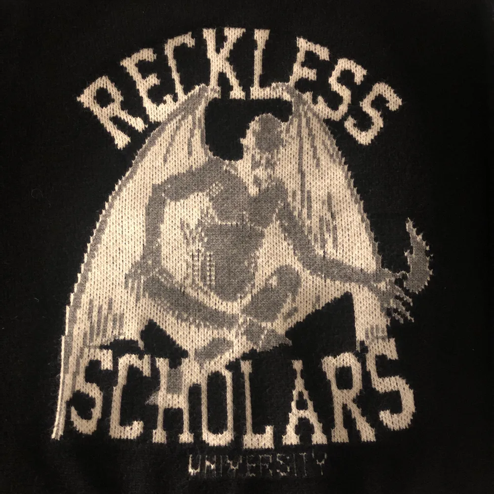 Reckless scholars stickad tröja. Jag har använt den ett fåtal gånger bara, den ser ut och är som ny. Den är storlek M med lite större passform vid armarna. Skriv om ni har några frågar.. Tröjor & Koftor.