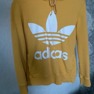 Adidas huvtröja storlek 32 - Gul adidas hoddie. Inga skador eller liknande. Använt några gngr, de e en fin gul färg, fickor framme och en stor luva.