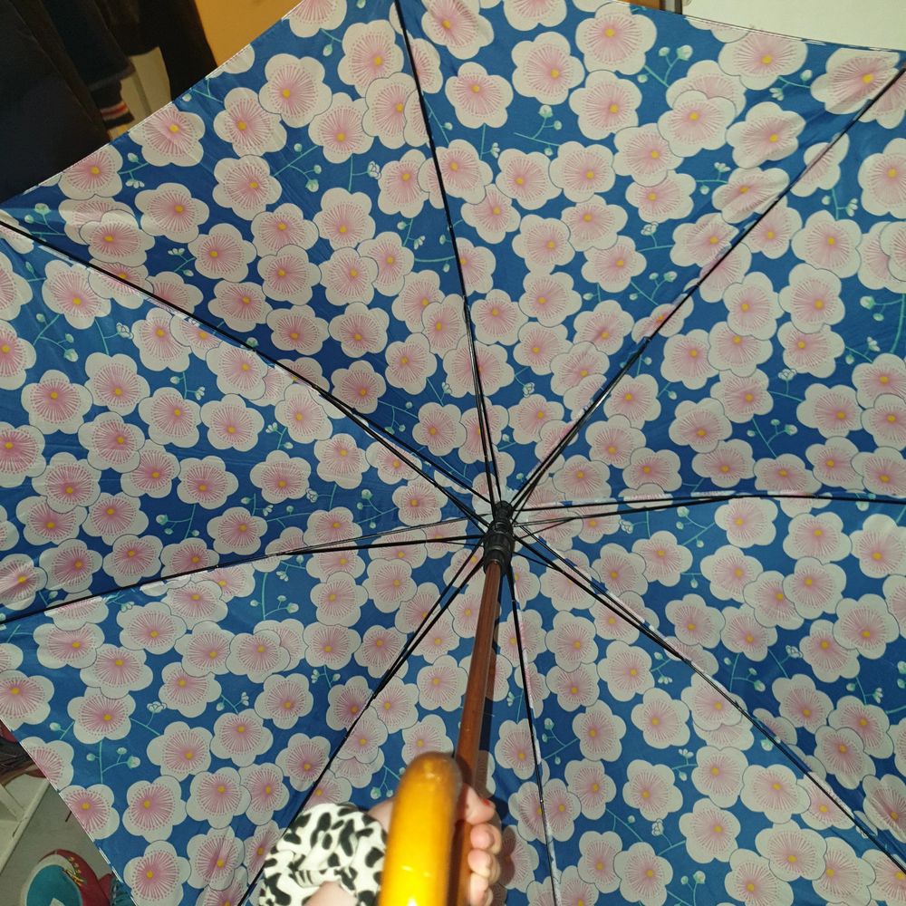 Ett blommigt paraply till salu . Fint skick . . Övrigt.