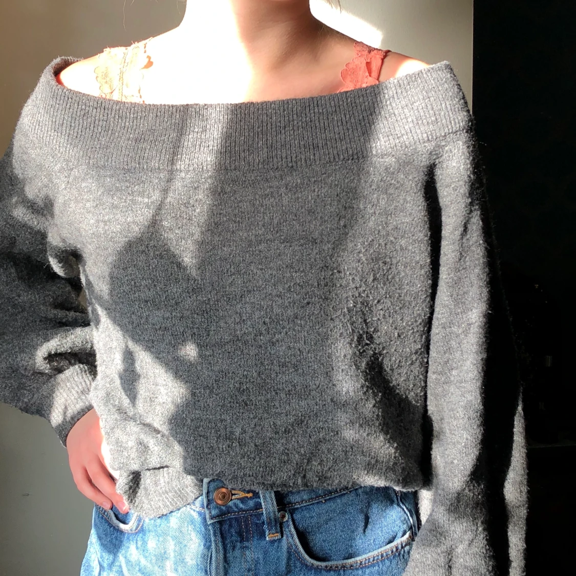 Off shoulder stickad tröja stl 40 - 90